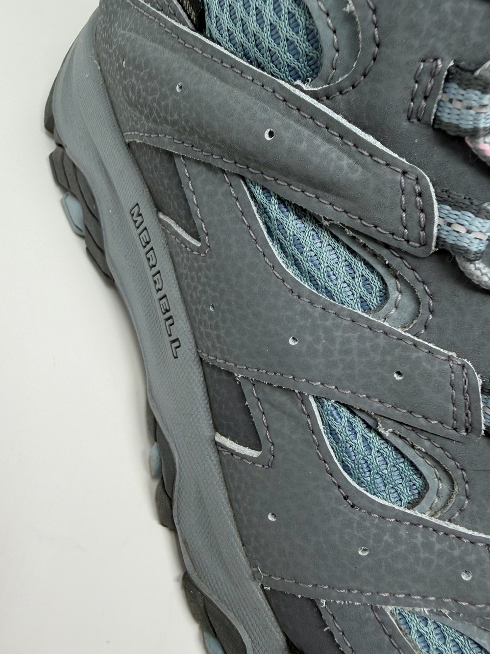 Merrell kids Gray & Blue Hiking Boots with Pink Logo Accent Sz.4.5 - Picture 4 of 9
